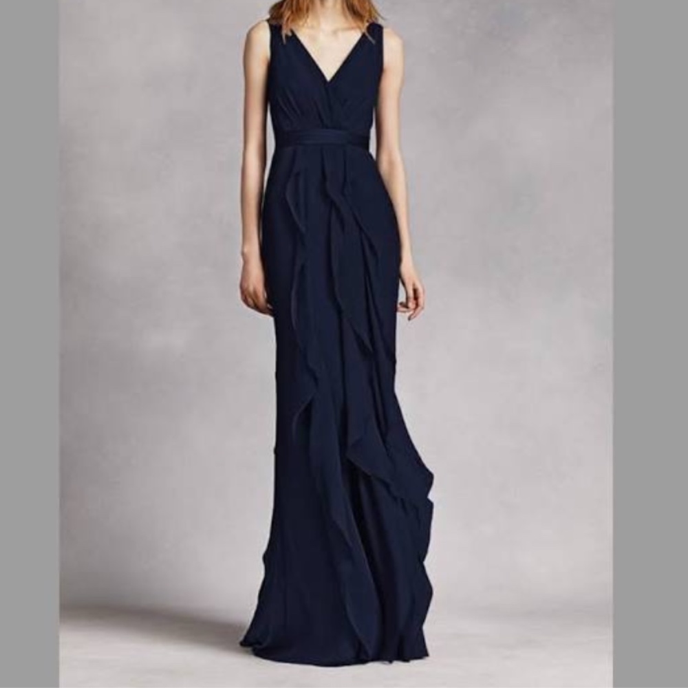 Vera Wang White navy ruffled bridesmaids dress - women 4 (no belt)
